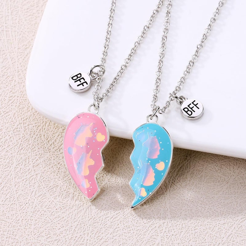 DOYYCA Best Friend Necklace Gifts Friendship Necklace Magnetic Matching Heart Unicorn Dolphin BFF Necklace for 2 Girls - Image 4